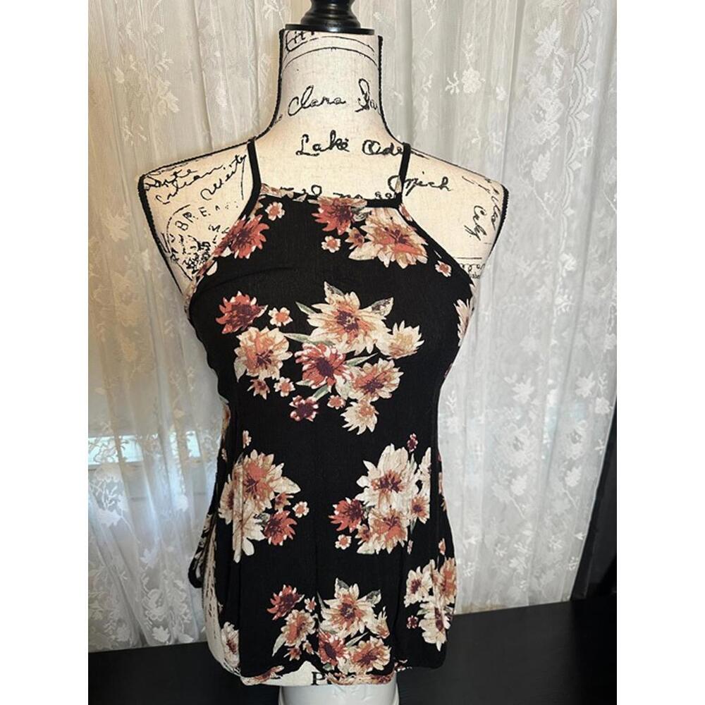 Full Tilt Black Floral Halter Tank Top – Women’s XS